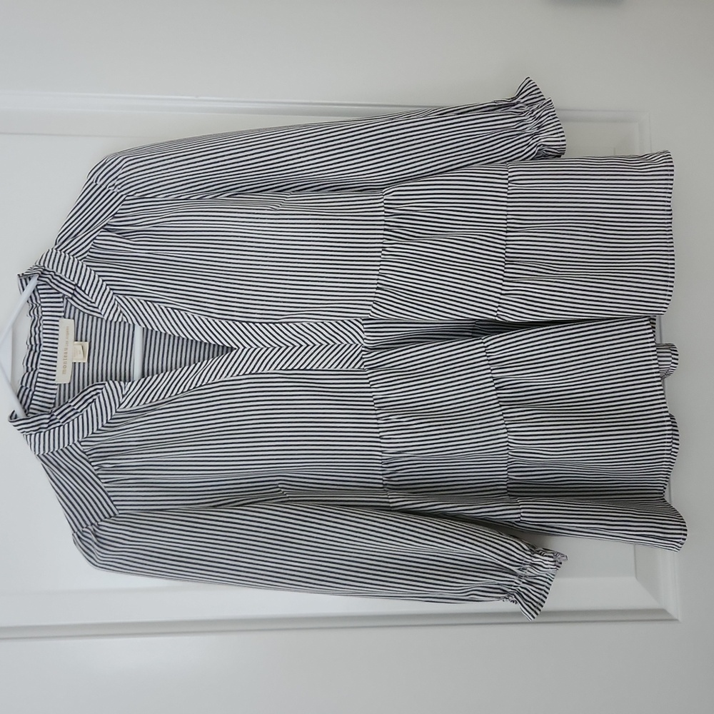 Monteau Blue & White Striped Peplum Ruffle Top